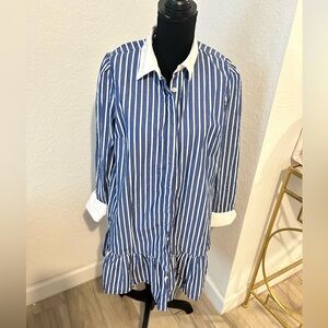 J. Crew Blue and White Striped Shirt Dress